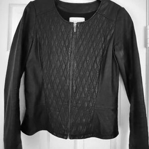 Hinge quilted leather jacket in black, Size Small